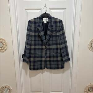 Vintage Lawrence Bruce Blue and Grey Plaid Wool Blend Blazer Jacket